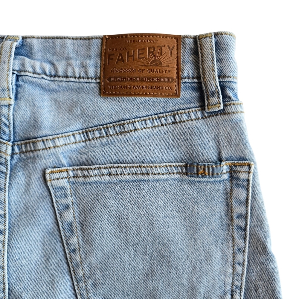 Faherty Organic Cotton Slim Straight Denim Jeans Light Wash, Size 26 - Picture 13 of 14